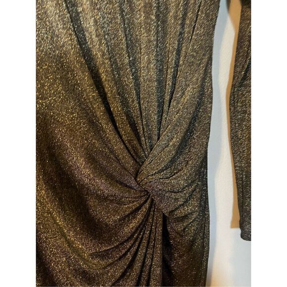 Ted Baker Women’s Size 2 Gold Knot Front Lurex Dress Long Sleeve Knee Length - Picture 8 of 13